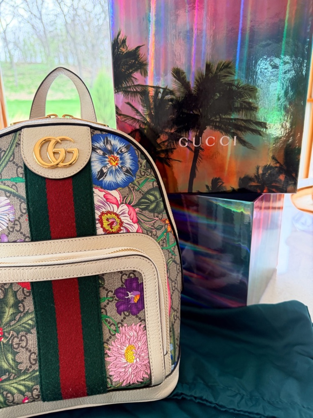 Gucci Floral GG Canvas Ophidia Backpack in Multicolor and Cream Leather - Picture 8 of 15